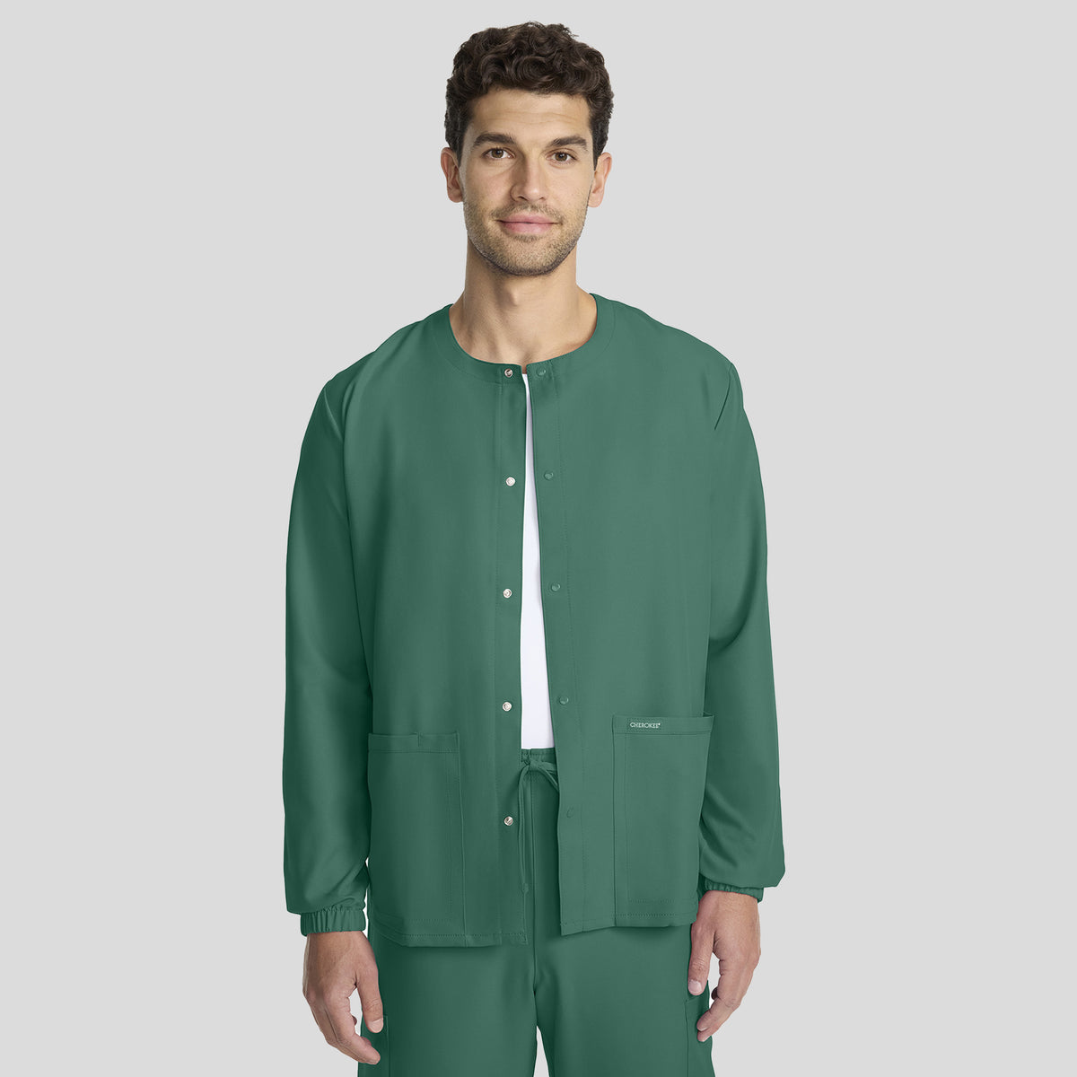 Unisex Snap-Front Crew Neck Scrub Jacket | Hunter