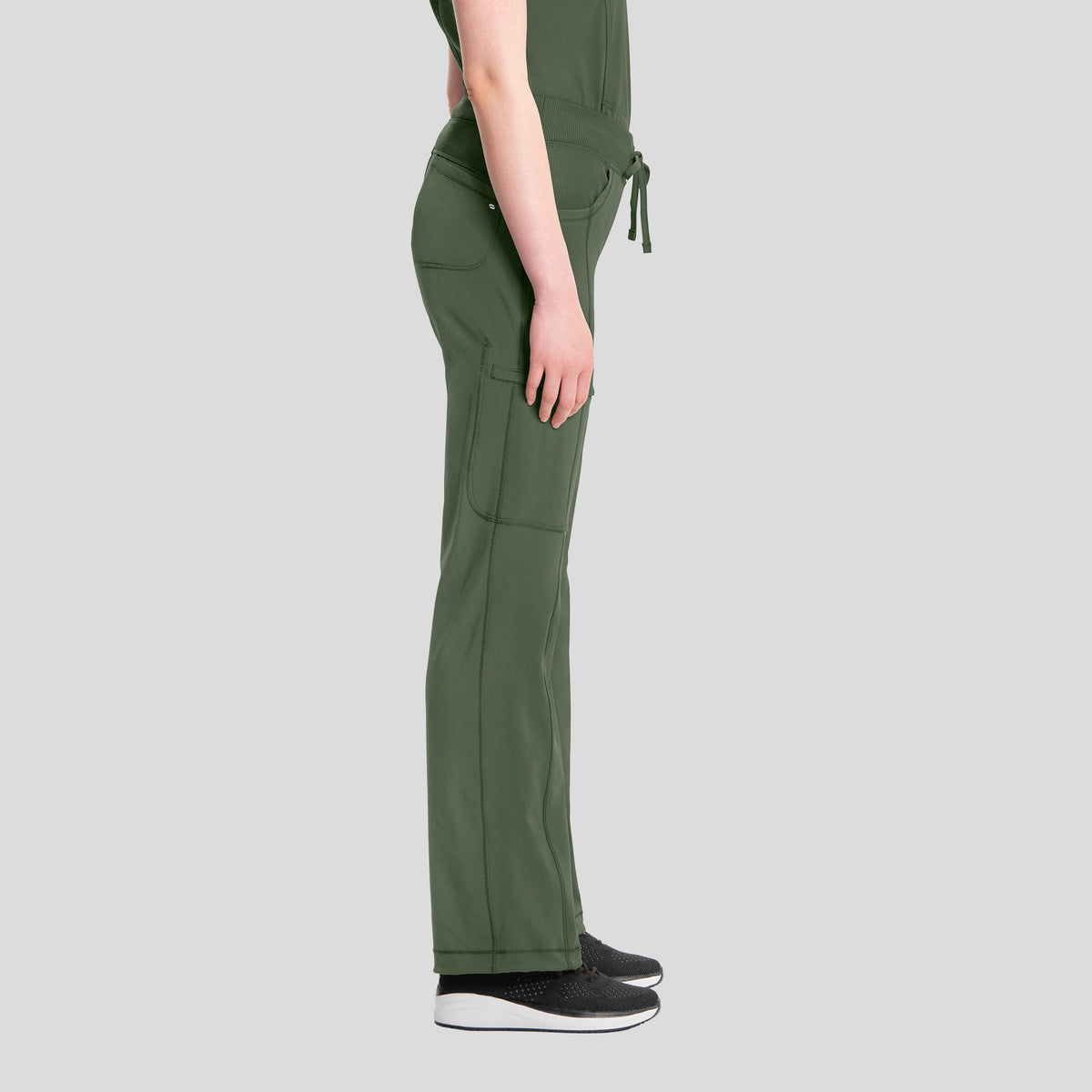 Rib Knit Drawstring Waist Scrub Pant | Olive