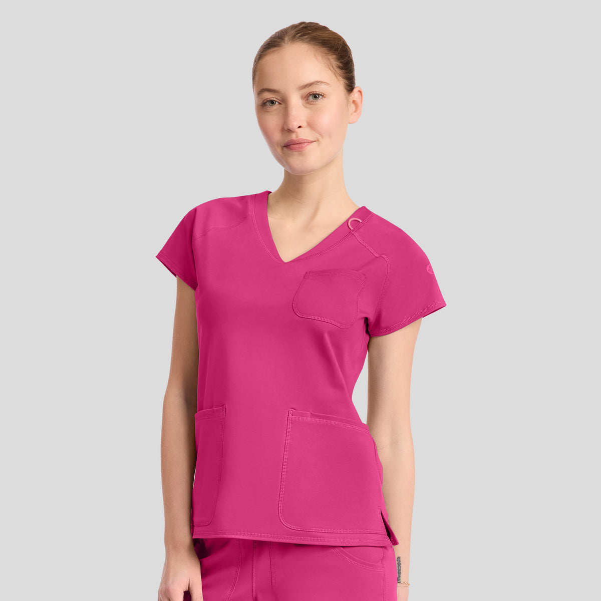 3-Pocket STRETCH V-Neck Scrub Top | Pink Power