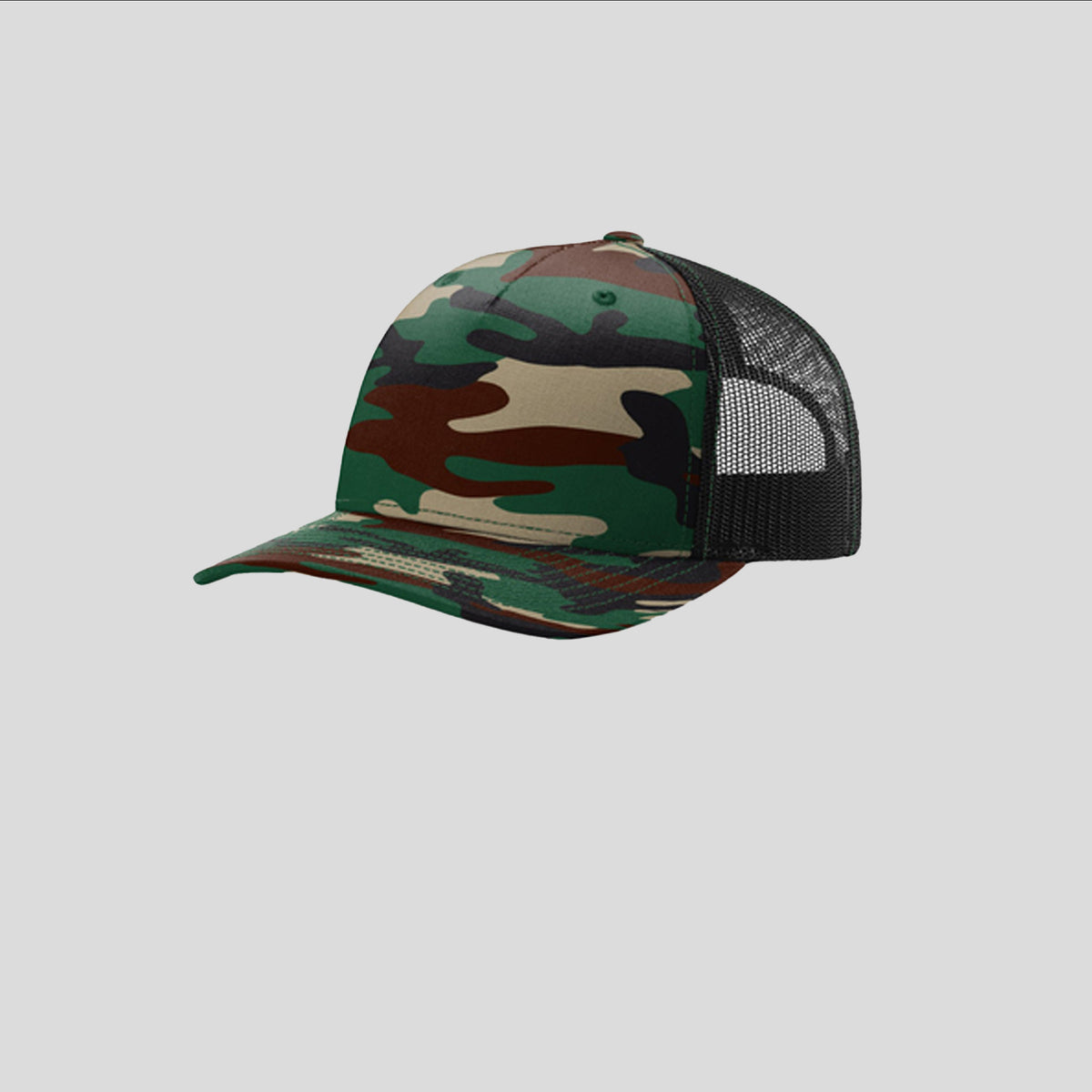 Printed Five-Panel Trucker Hat | Green Camo/Black