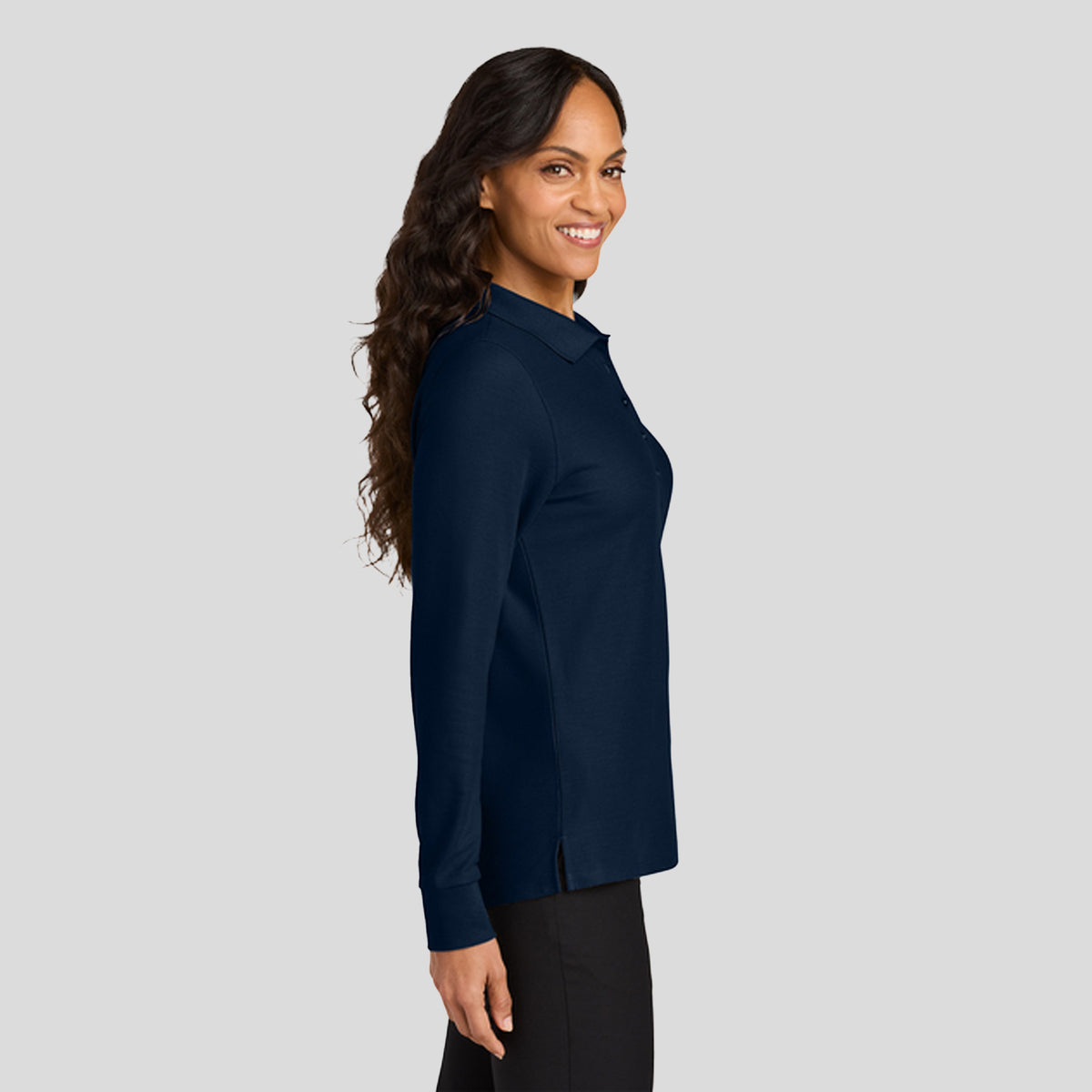 Womenβs Wearever Signature Pique Long Sleeve Polo | River Blue Navy