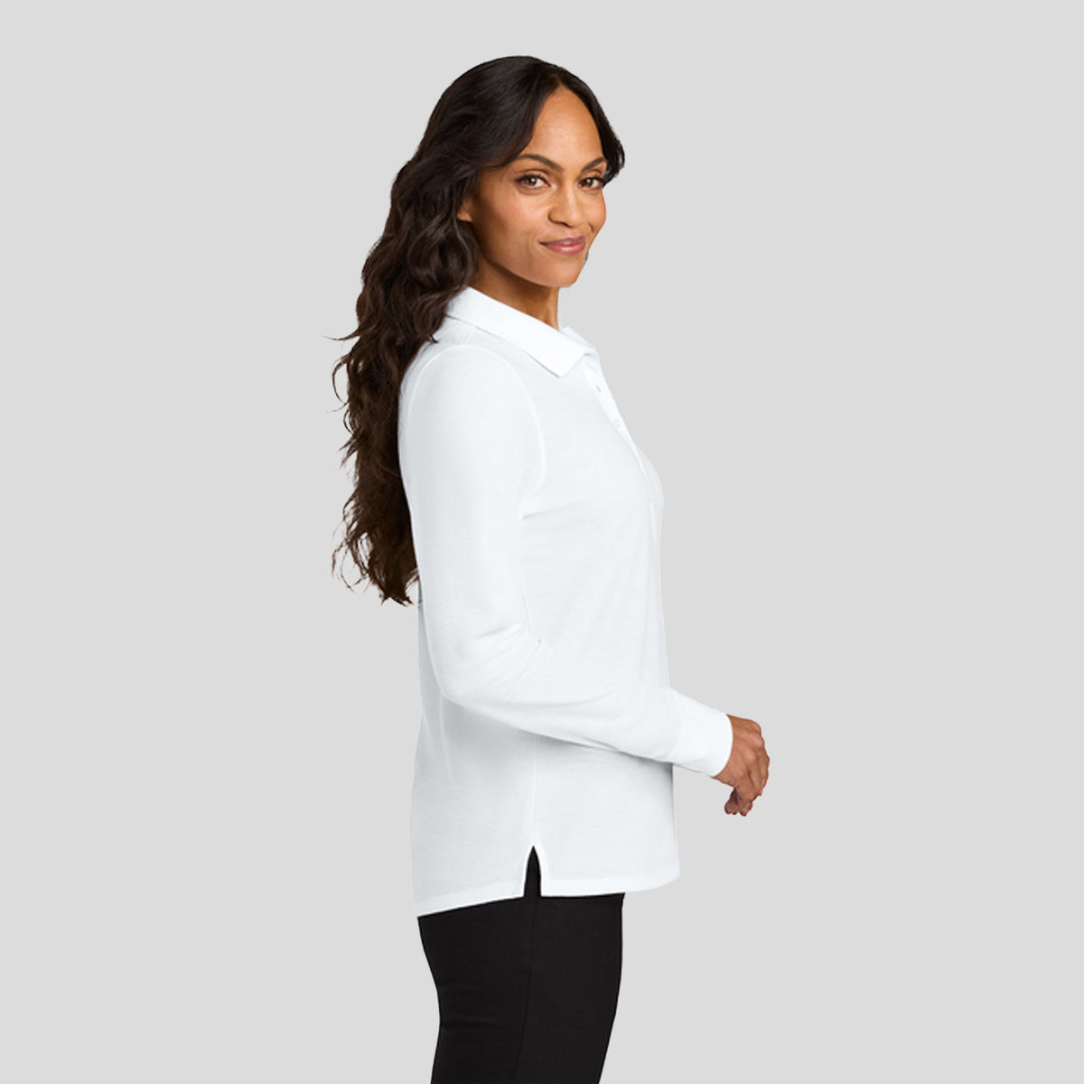 Womenβs Wearever Signature Pique Long Sleeve Polo | White