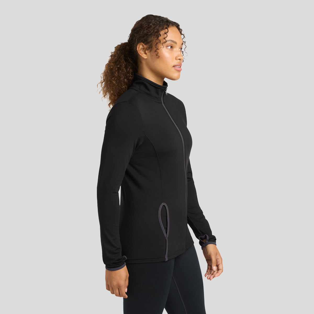 Women's Sport-Wickยฎ Stretch Contrast Full-Zip Jacket | Black/Charcoal Grey