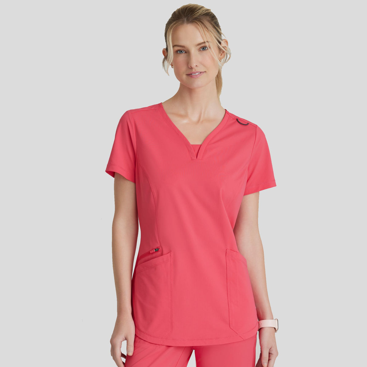Serene 3-Pocket V-Neck Top | Punch Pink