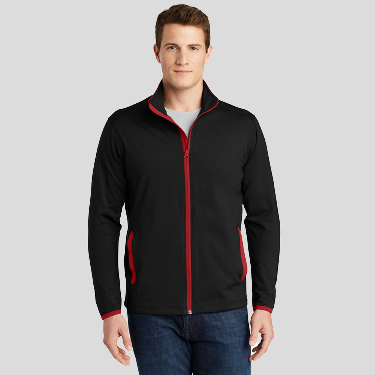 Sport-Wickยฎ Stretch Contrast Full-Zip Jacket | Black/True Red